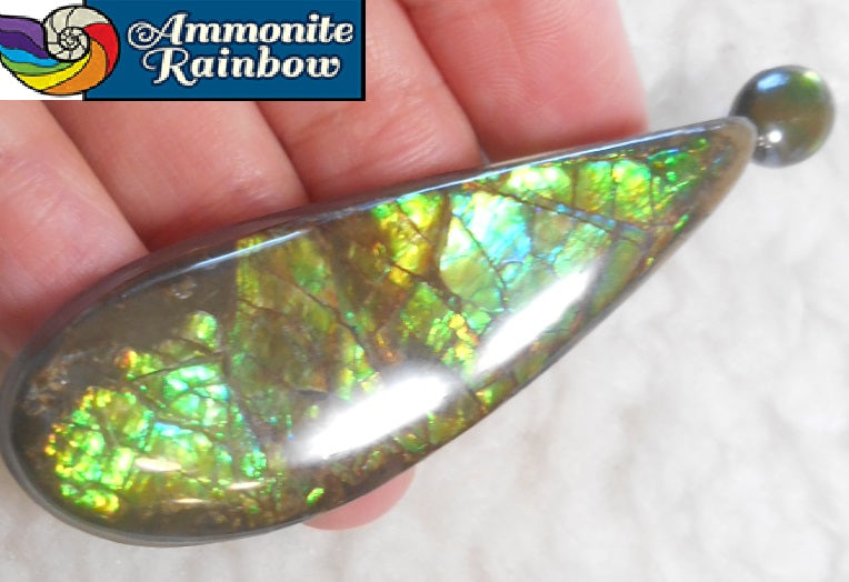 SALE!! Quartz capped cabochon + caoted freeform Ammolite Pendant Top -  JWY-08 ペンダントトップ　アンモライト